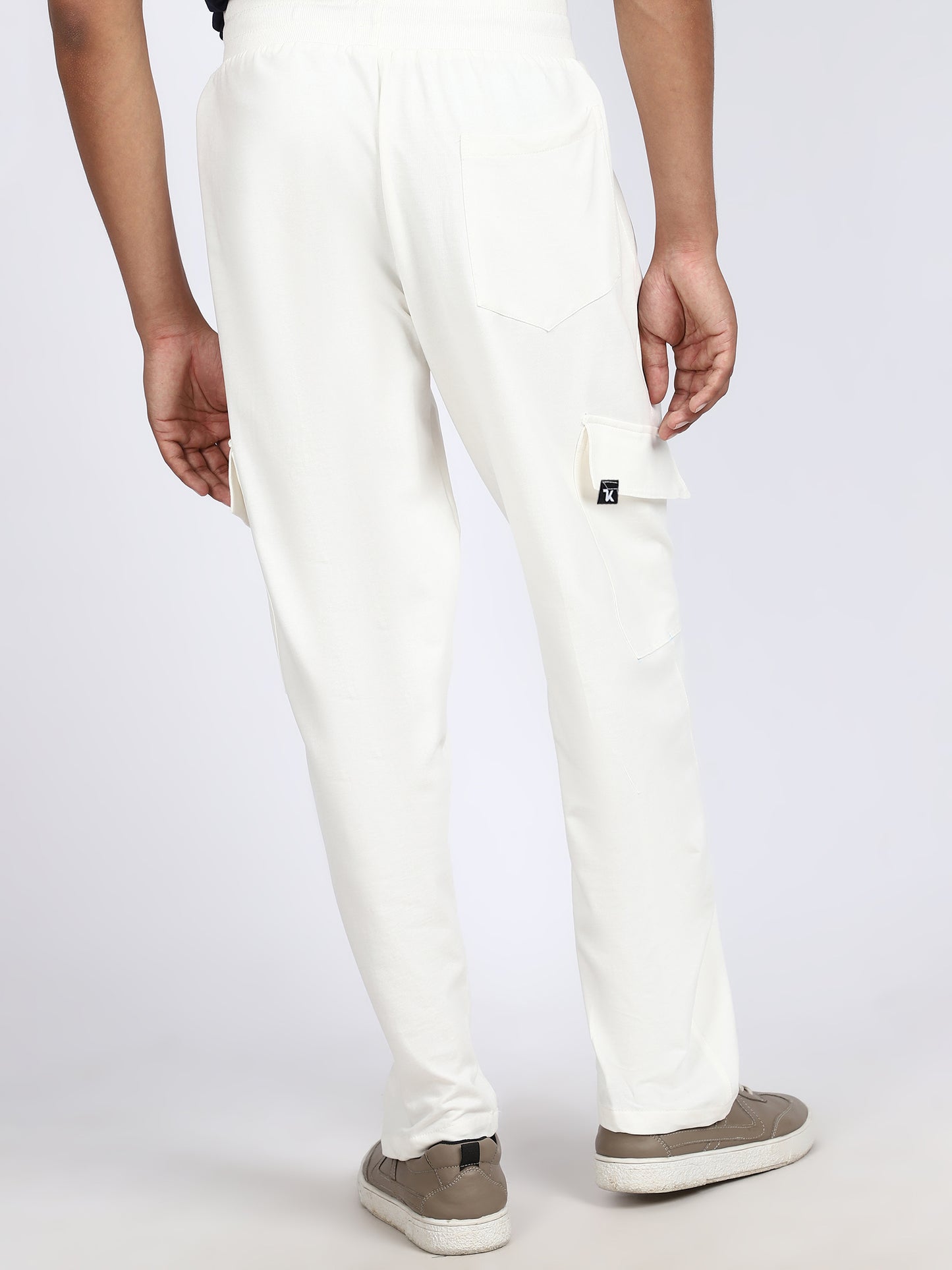 Men Solid Cargo Pants White