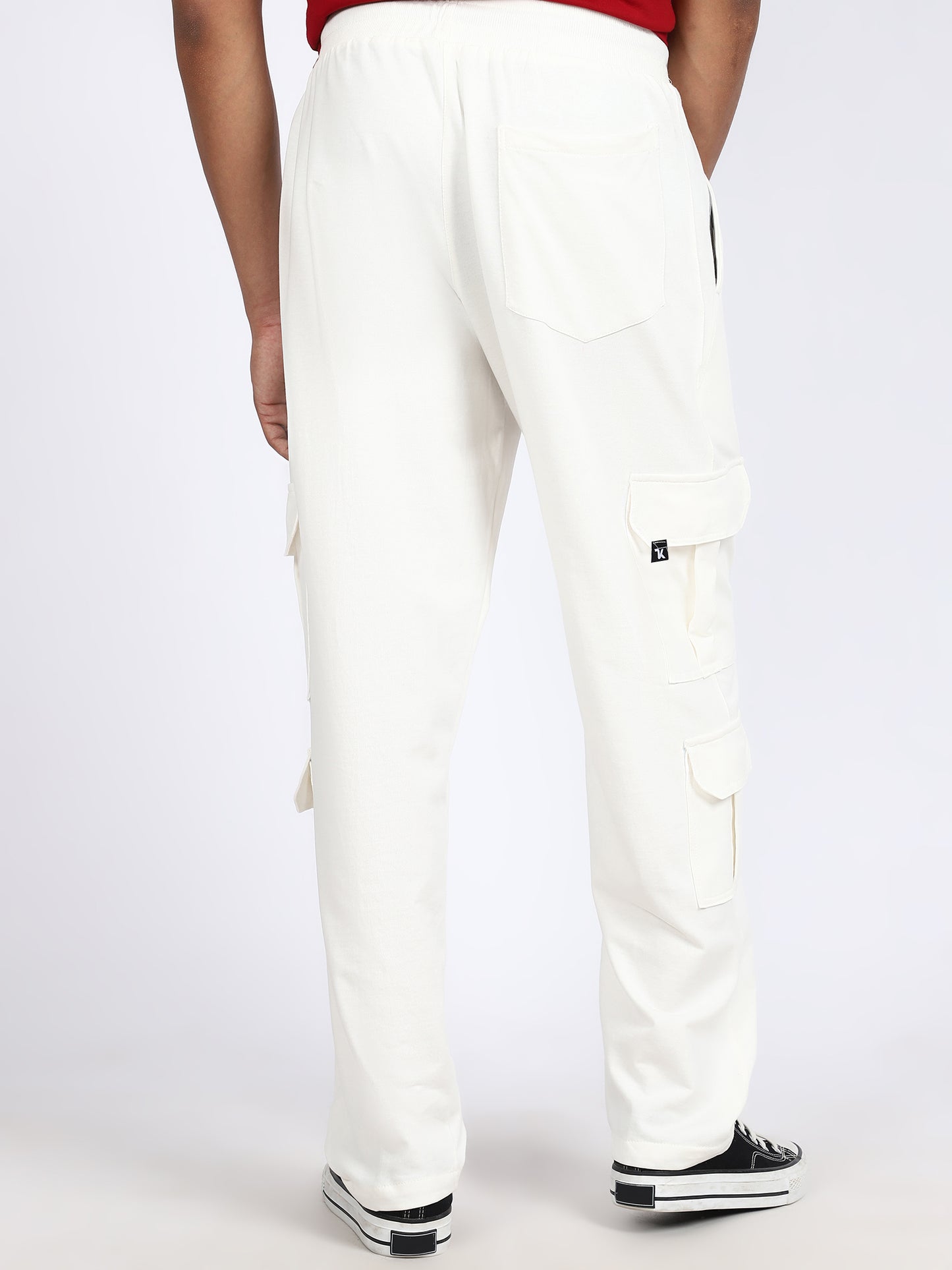 Men Solid Cargo White 6 Pocket
