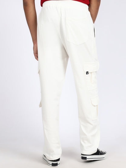Men Solid Cargo White 6 Pocket