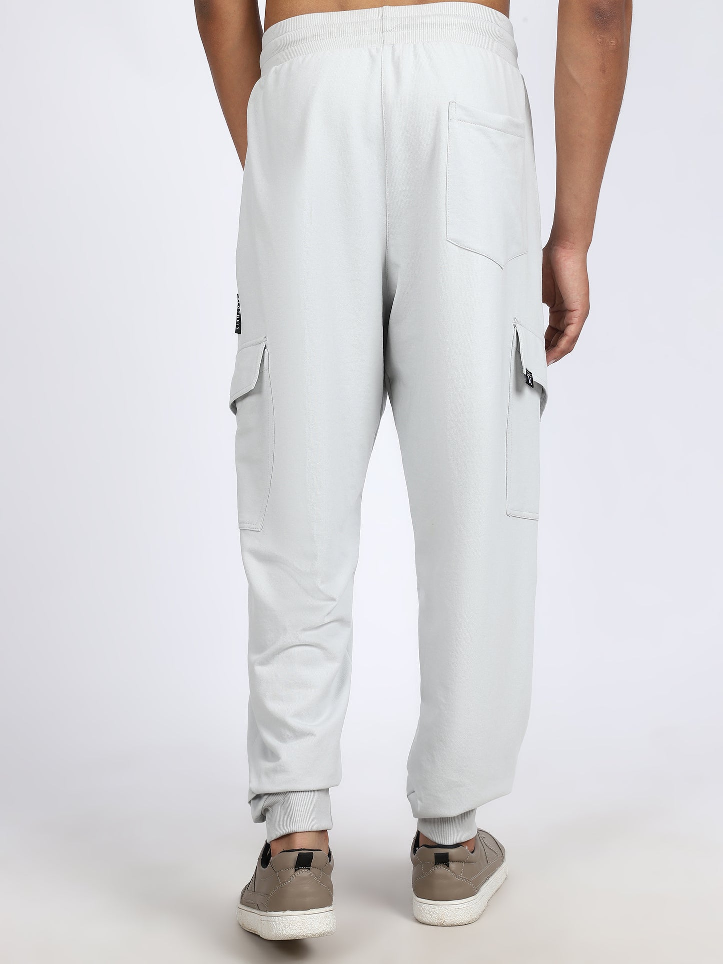 Men Solid Cargo Joggers Light Gray