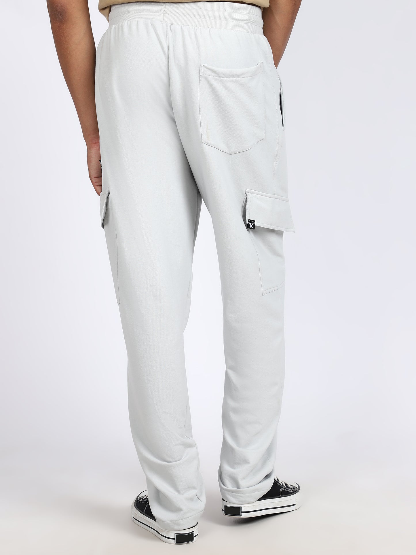 Men Solid Cargo Pants Light Gray
