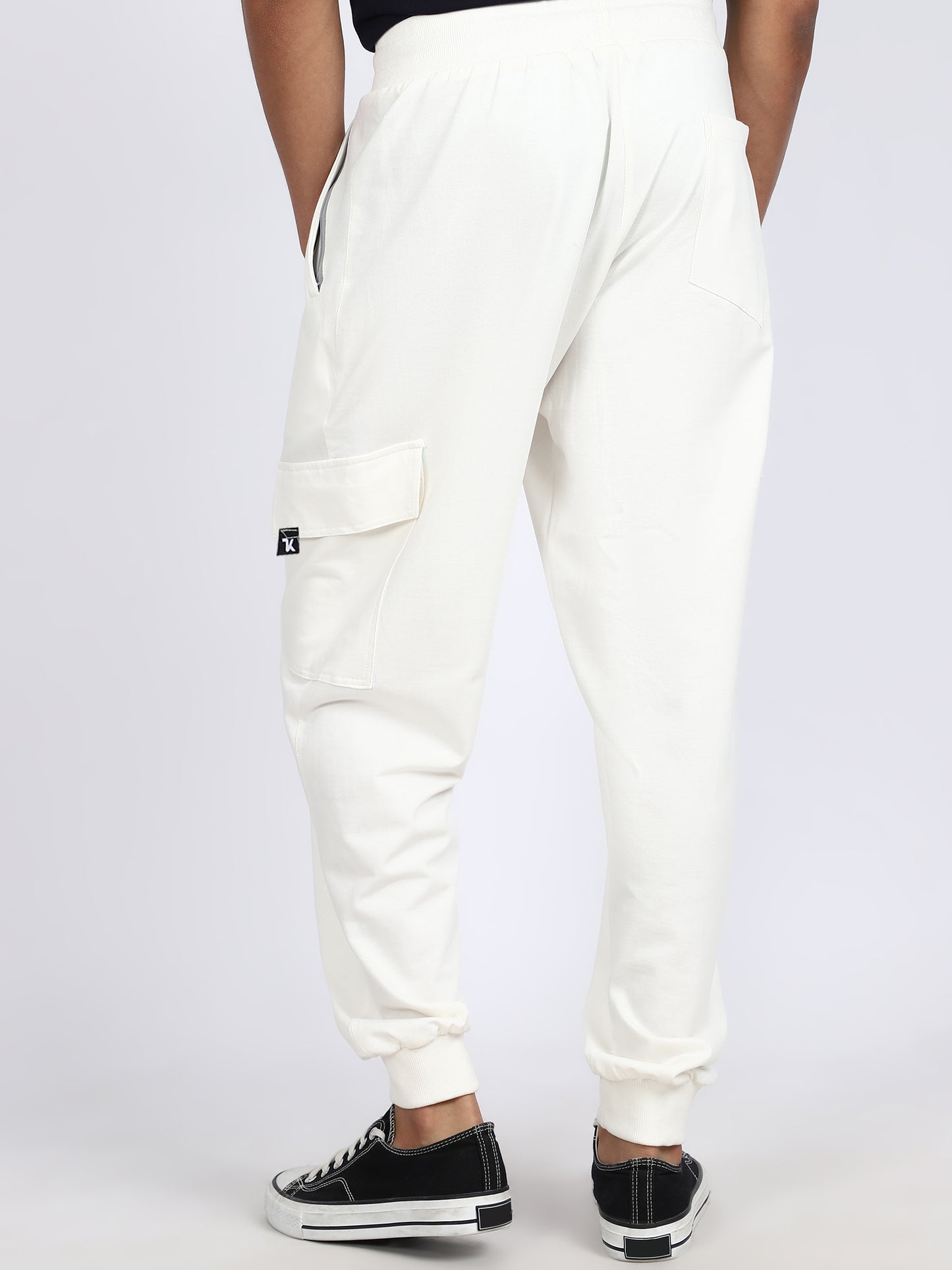 Men Solid Cargo Joggers White