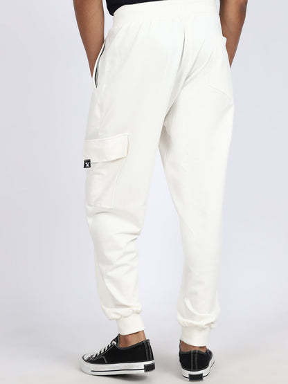 Men Solid Cargo Joggers White