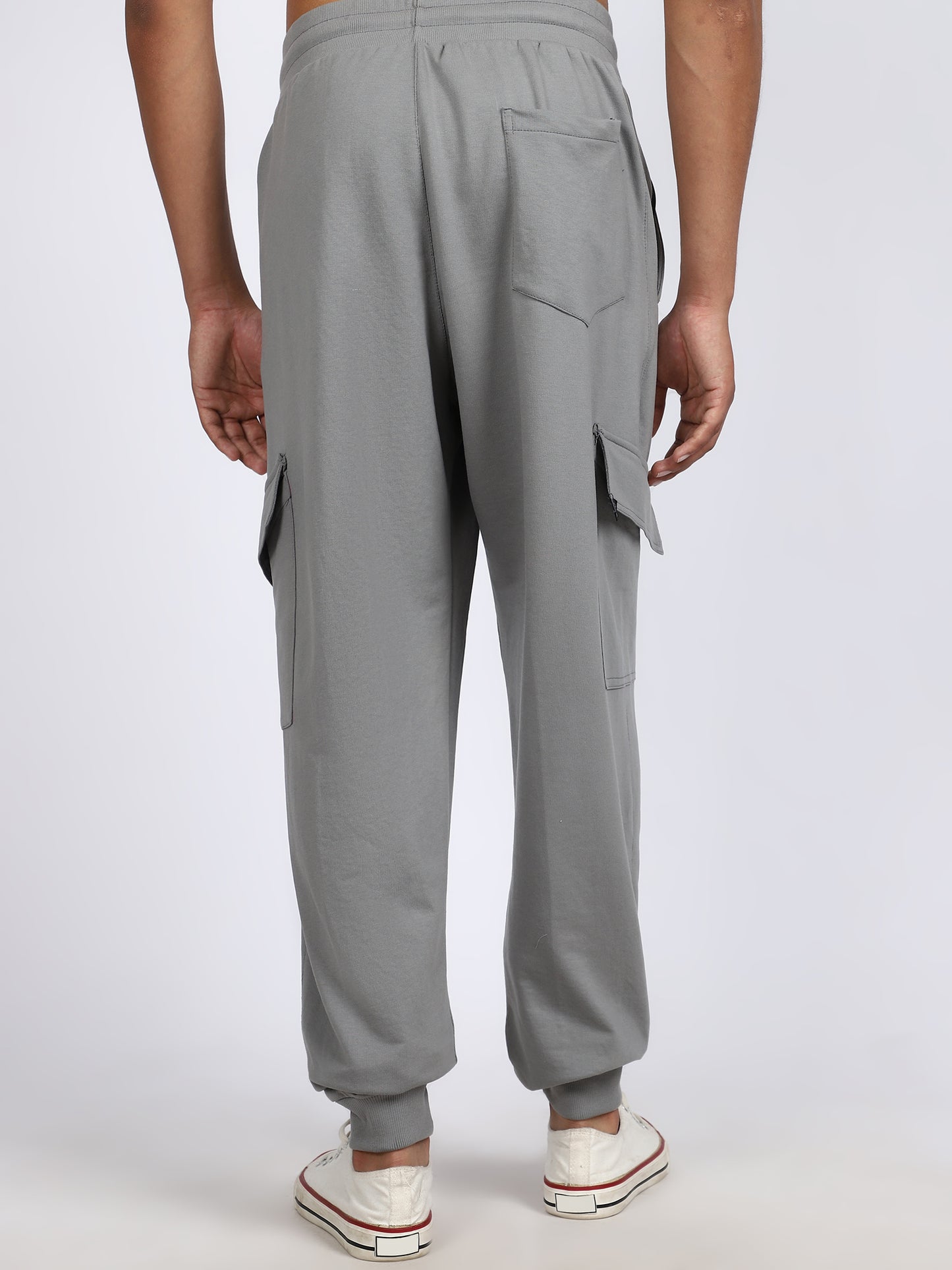 Men Solid Cargo Joggers Dark Gray