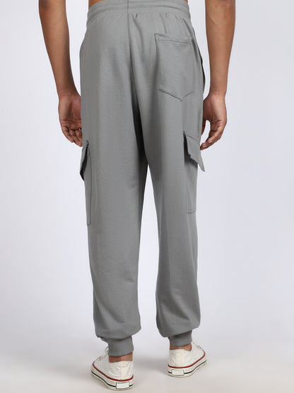 Men Solid Cargo Joggers Dark Gray