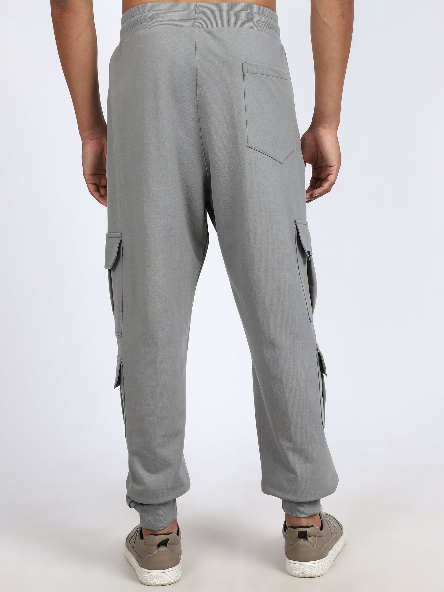 Men Solid Cargo Joggers Dark Gray 6 Pocket