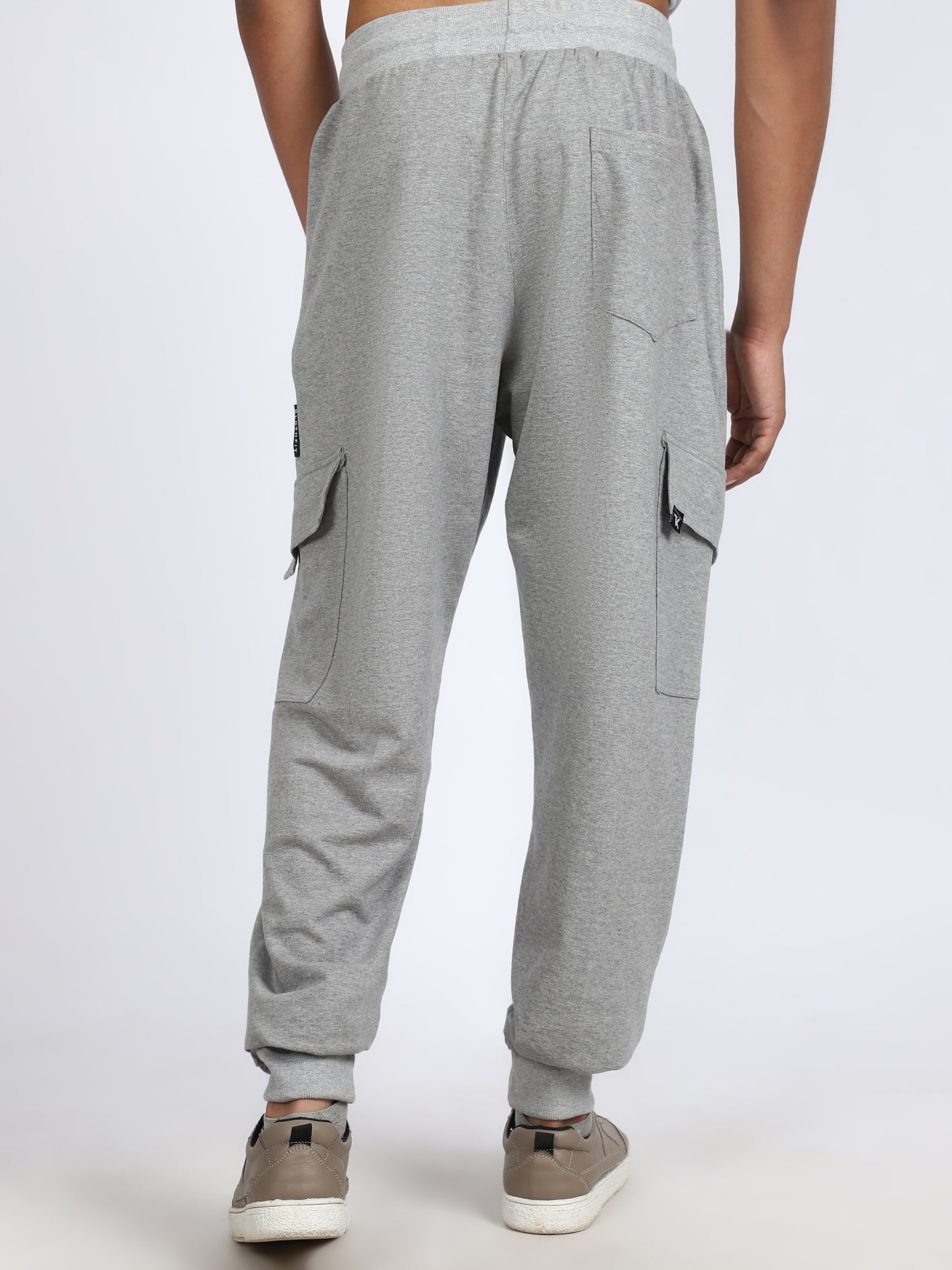Men Solid Cargo Joggers Gray