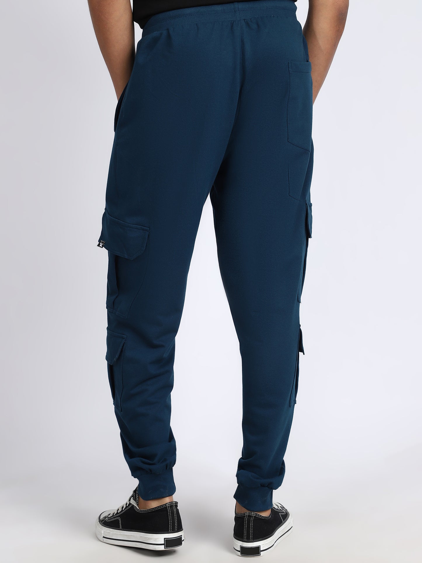 Men Solid Cargo Joggers Blue 6 Pocket