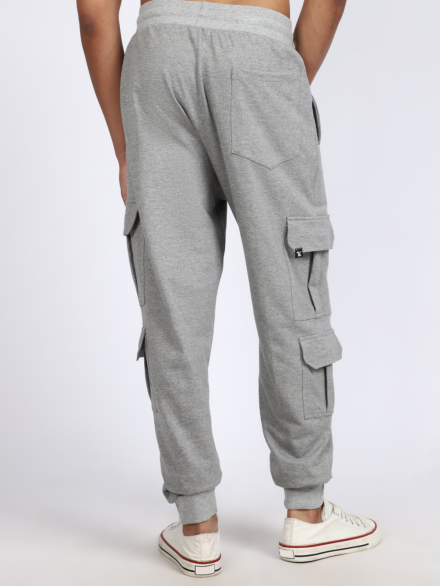 Men Solid Cargo Joggers Gray 6 Pocket