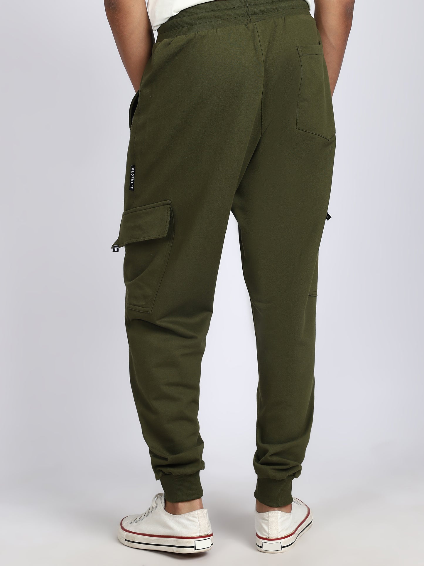 Men Solid Cargo Joggers Green