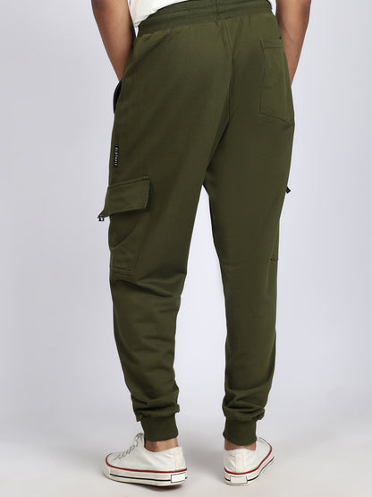 Men Solid Cargo Joggers Green
