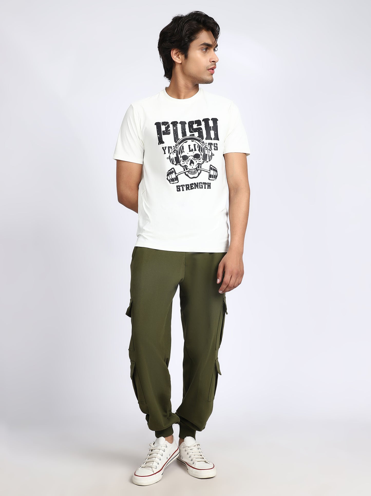 Men Solid Cargo Joggers Green