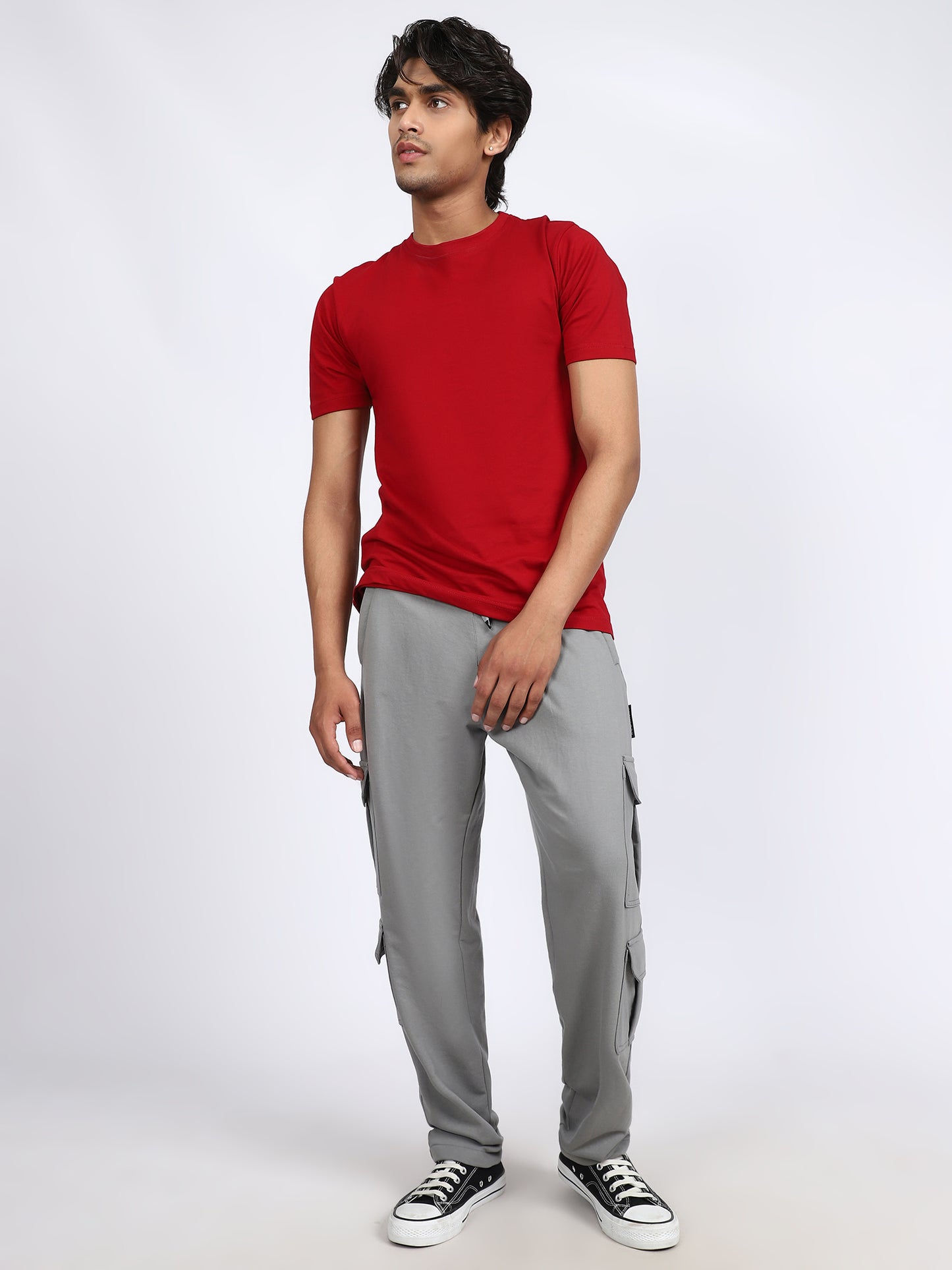 Men Solid Cargo Dark Gray 6 Pocket