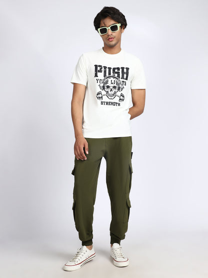 Men Solid Cargo Joggers Green 6 Pocket