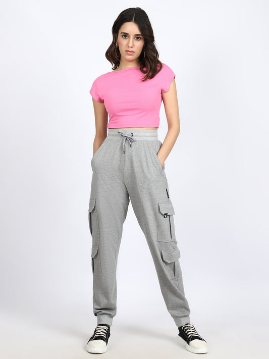 Women Solid Travel Joggers Dark Grey