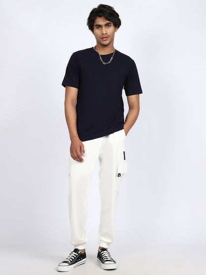 Men Solid Cargo Joggers White