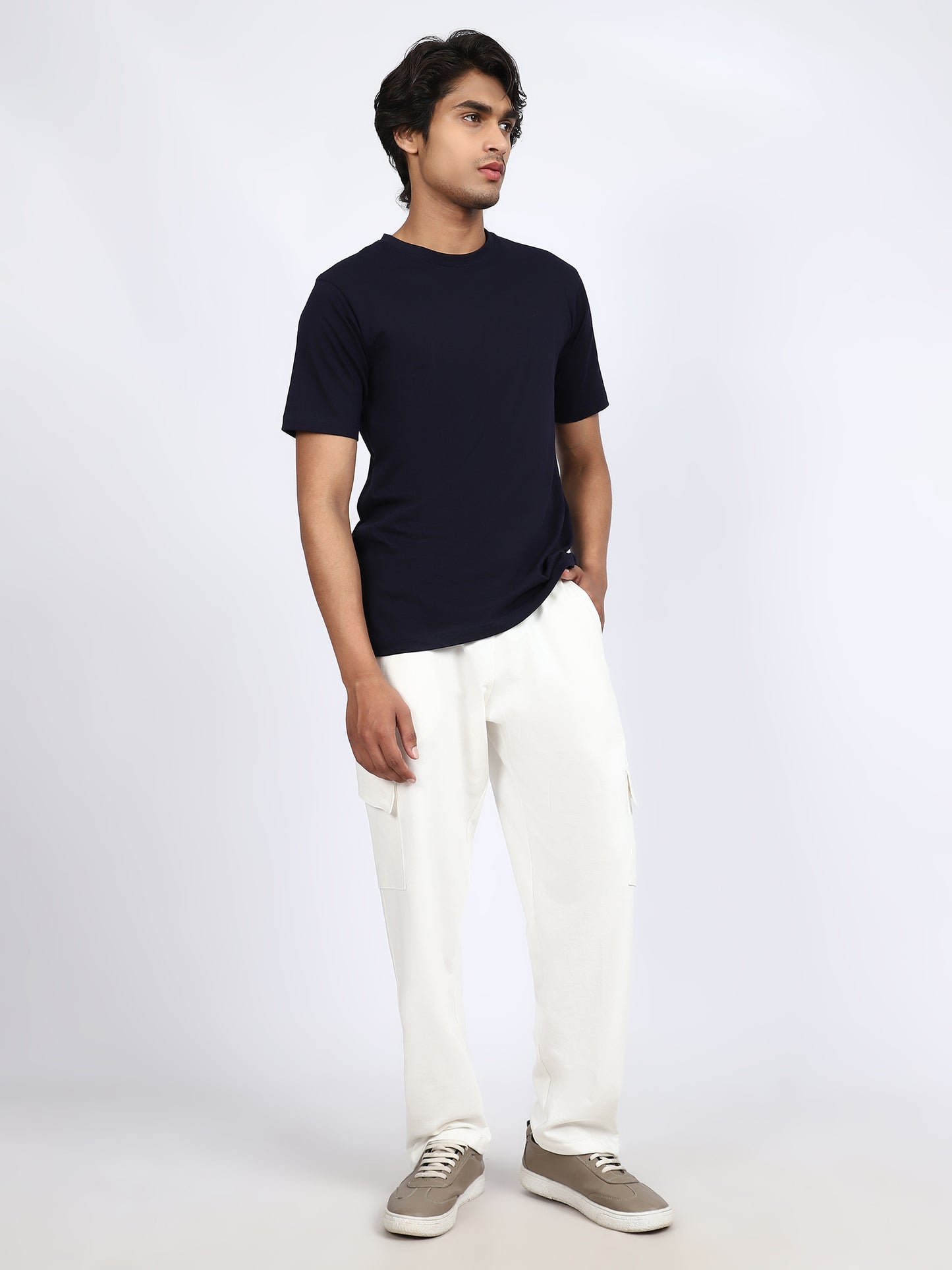 Men Solid Cargo Pants White