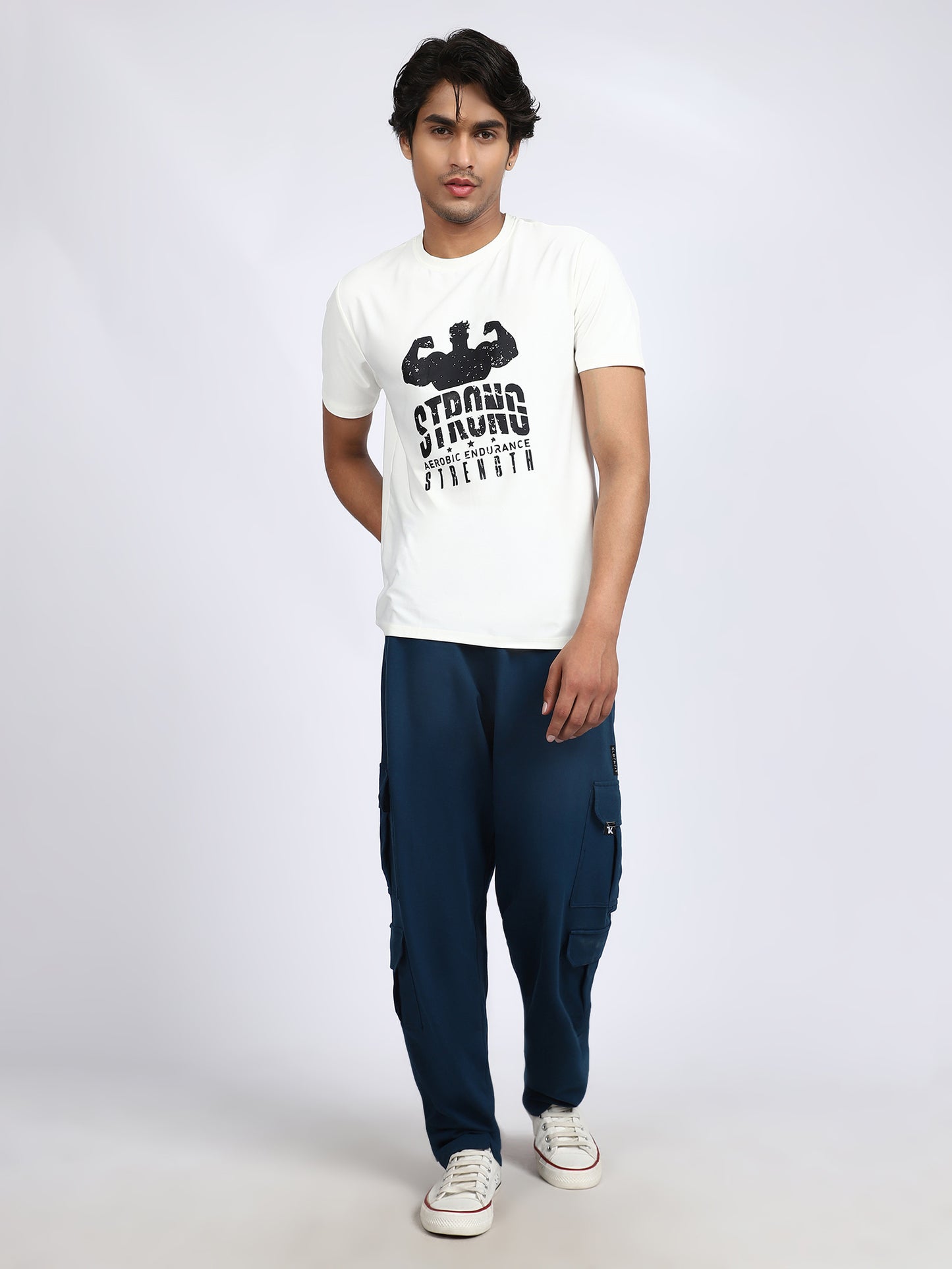 Men Solid Cargo Blue 6 Pocket