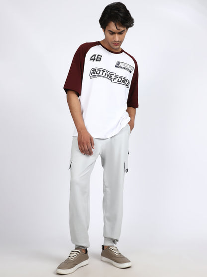 Men Solid Cargo Joggers Light Gray