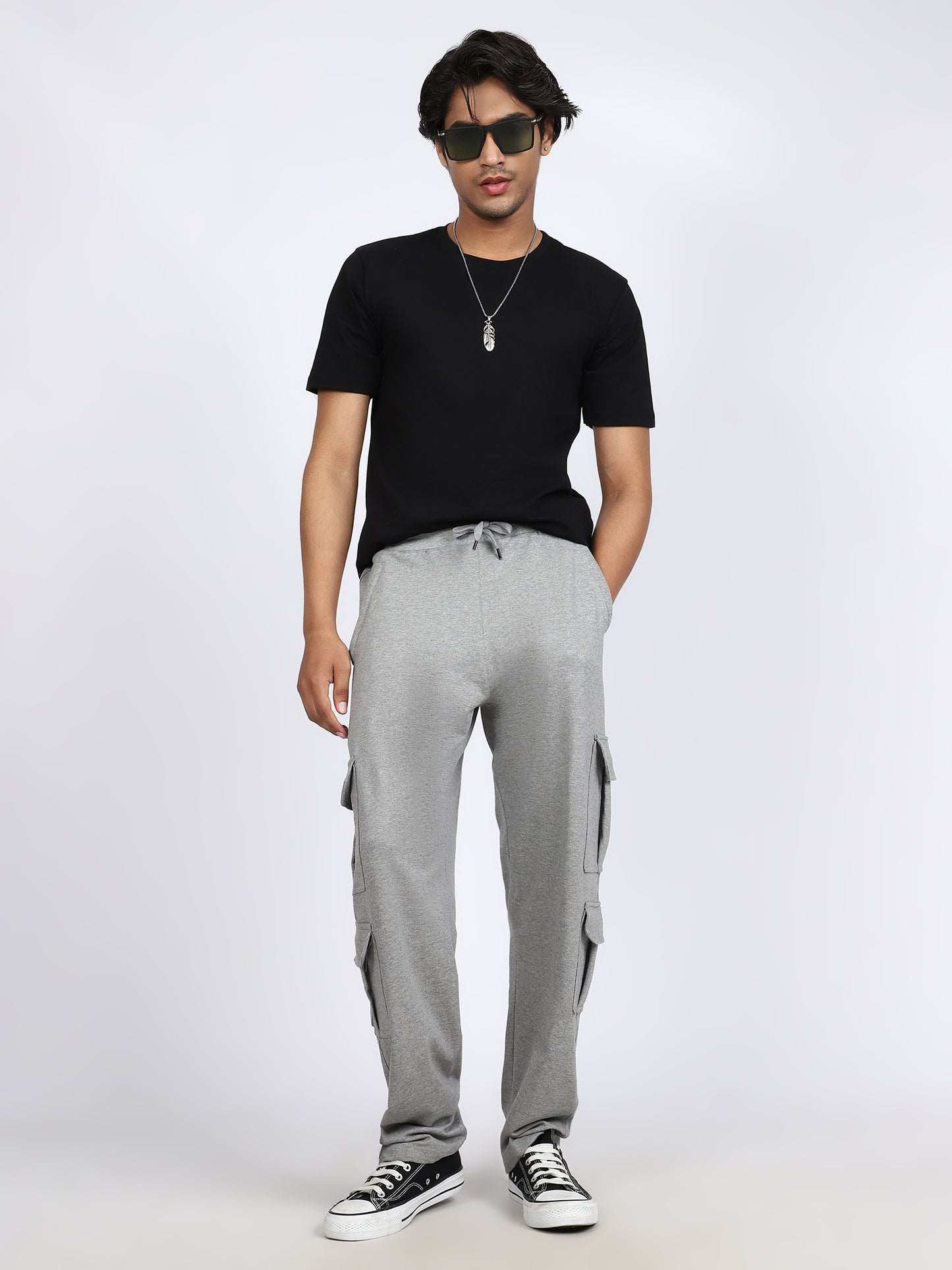 Men Solid Cargo Gray 6 Pocket