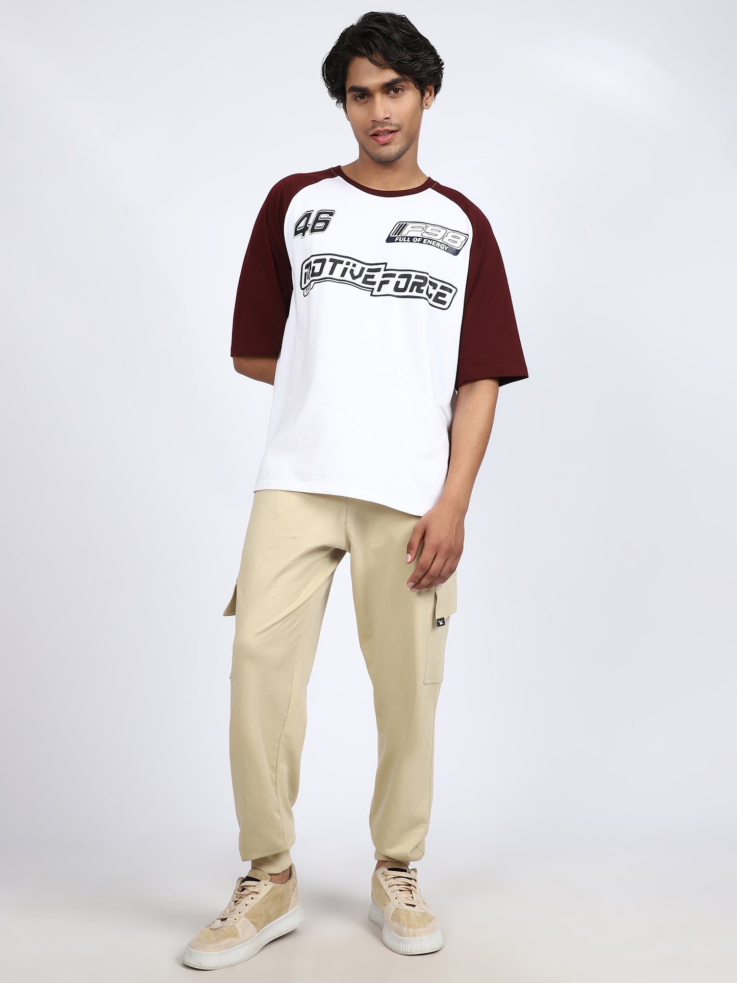 Men Solid Cargo Joggers Beige