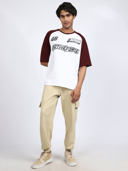 Men Solid Cargo Joggers Beige