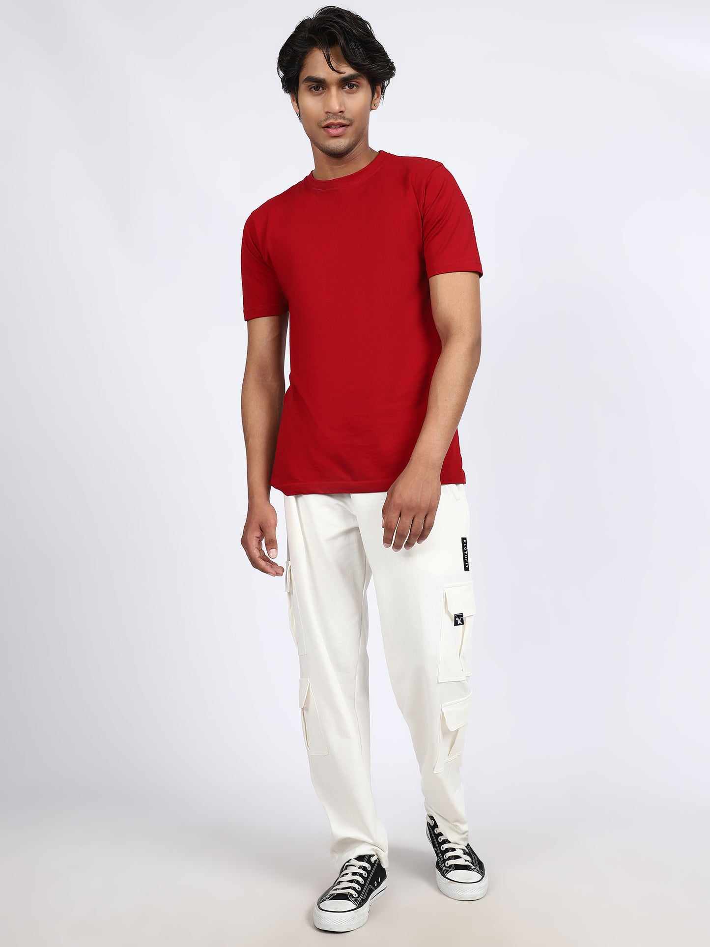 Men Solid Cargo White 6 Pocket