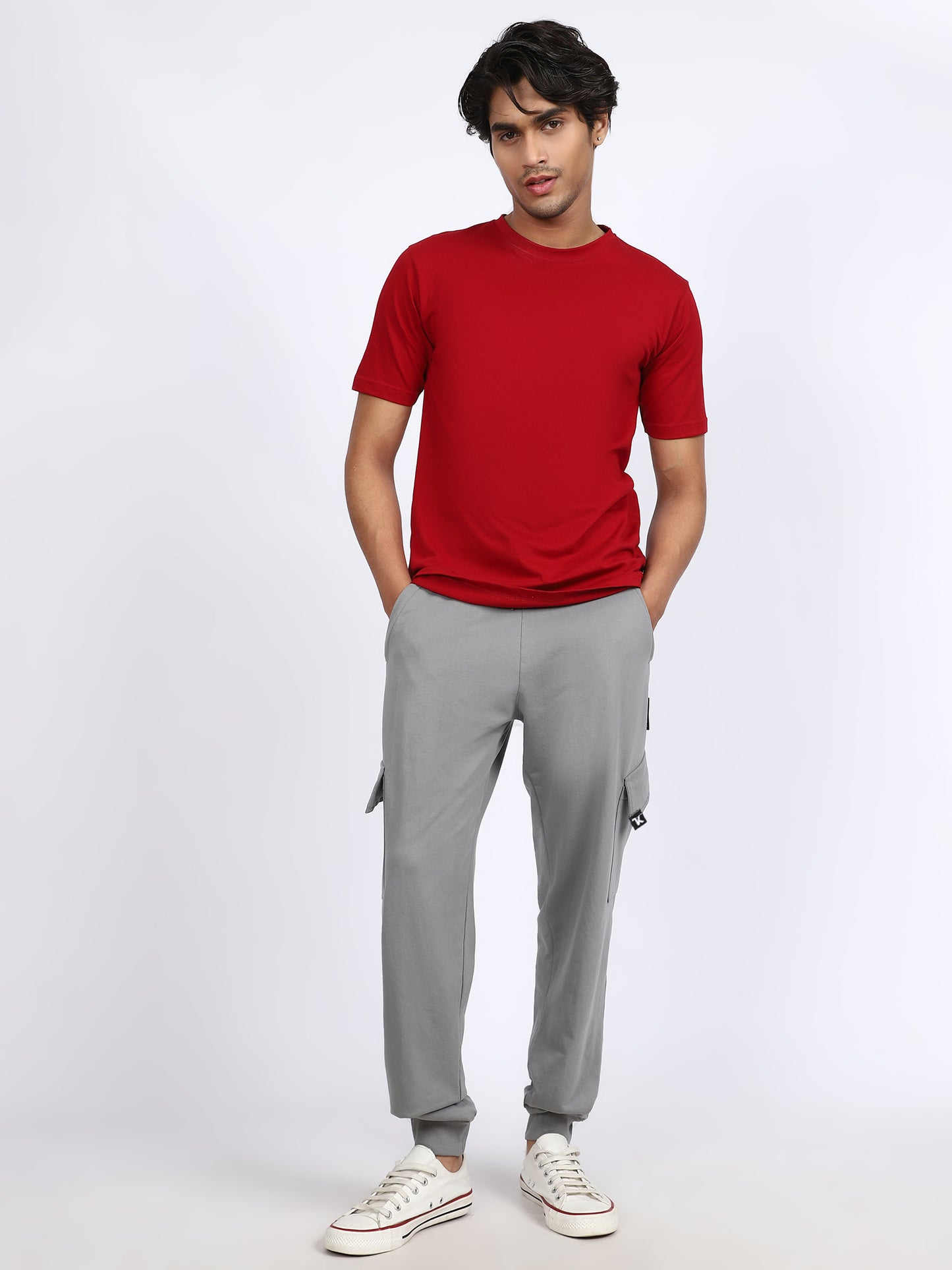 Men Solid Cargo Joggers Dark Gray