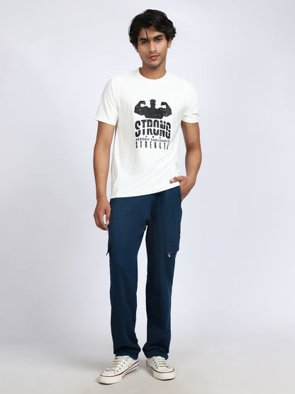 Men Solid Cargo Pants Oxford Blue