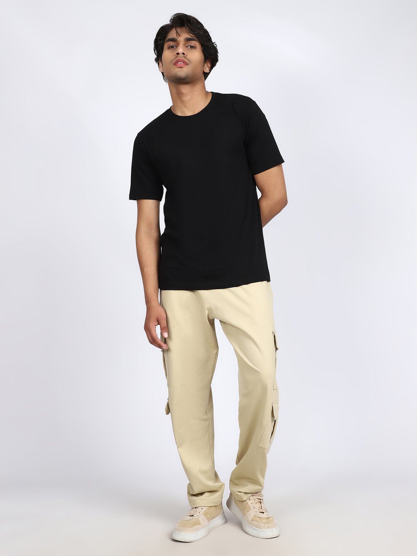 Men Solid Cargo Beige 6 Pocket