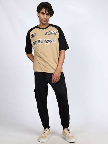 Men Solid Cargo Joggers Black 6 Pocket