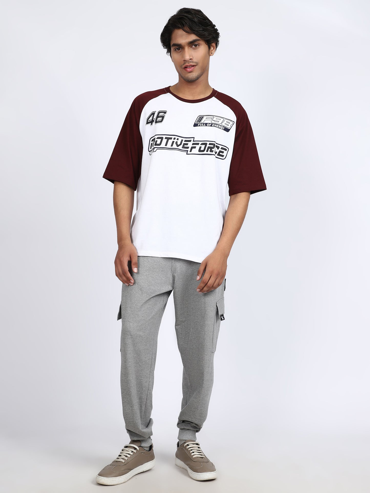 Men Solid Cargo Joggers Gray