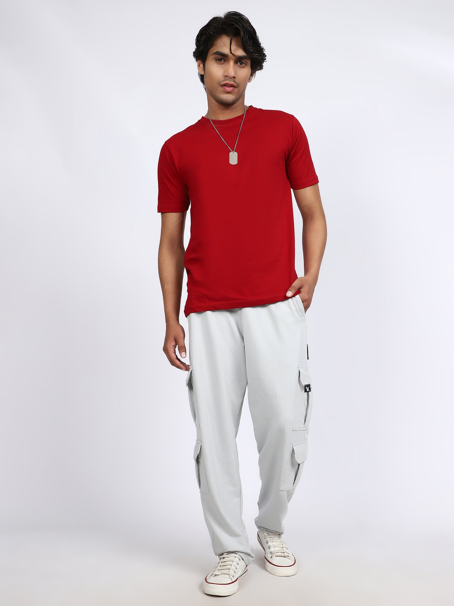 Men Solid Cargo Light Gray 6 Pocket