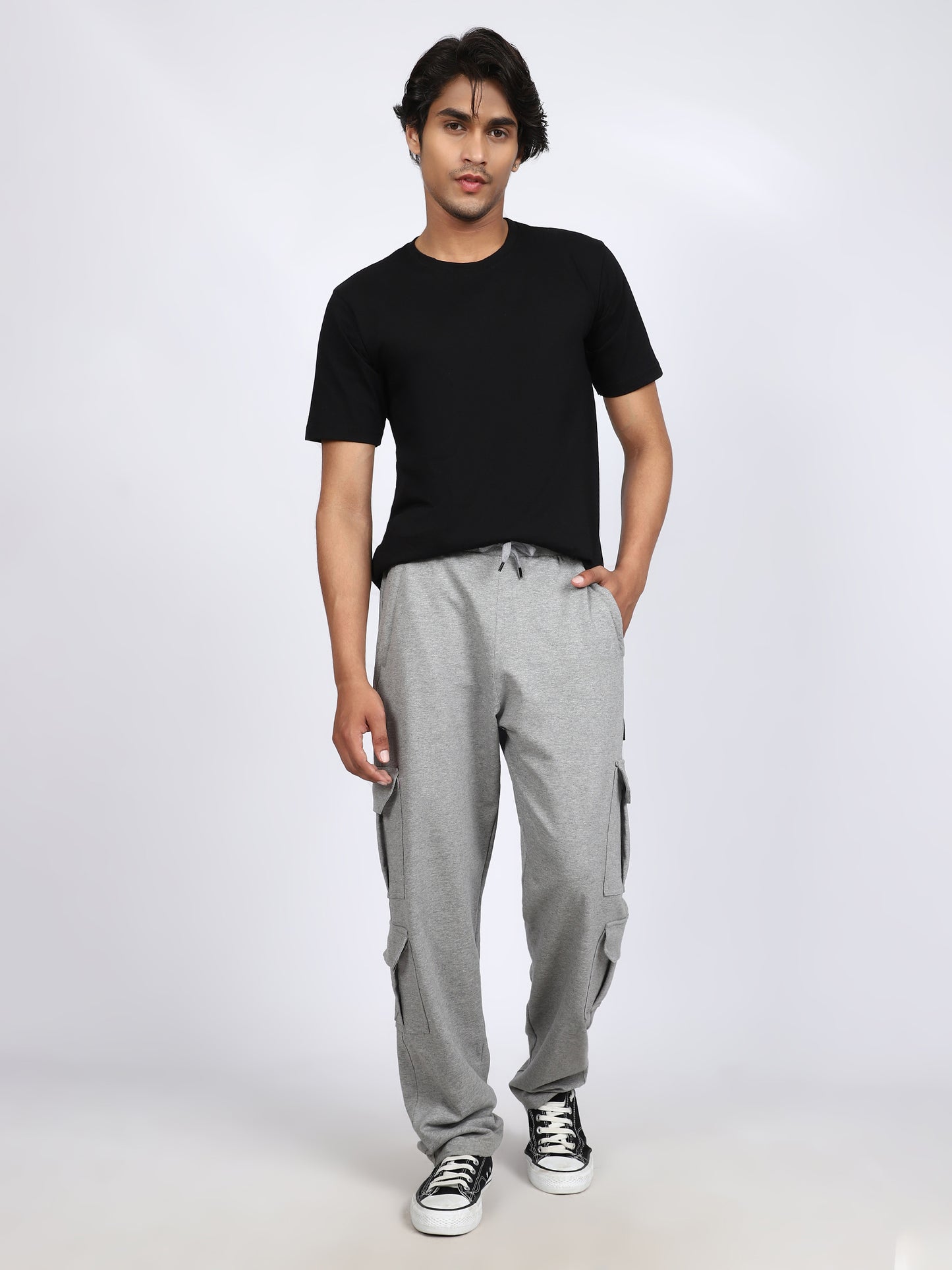 Men Solid Cargo Gray 6 Pocket