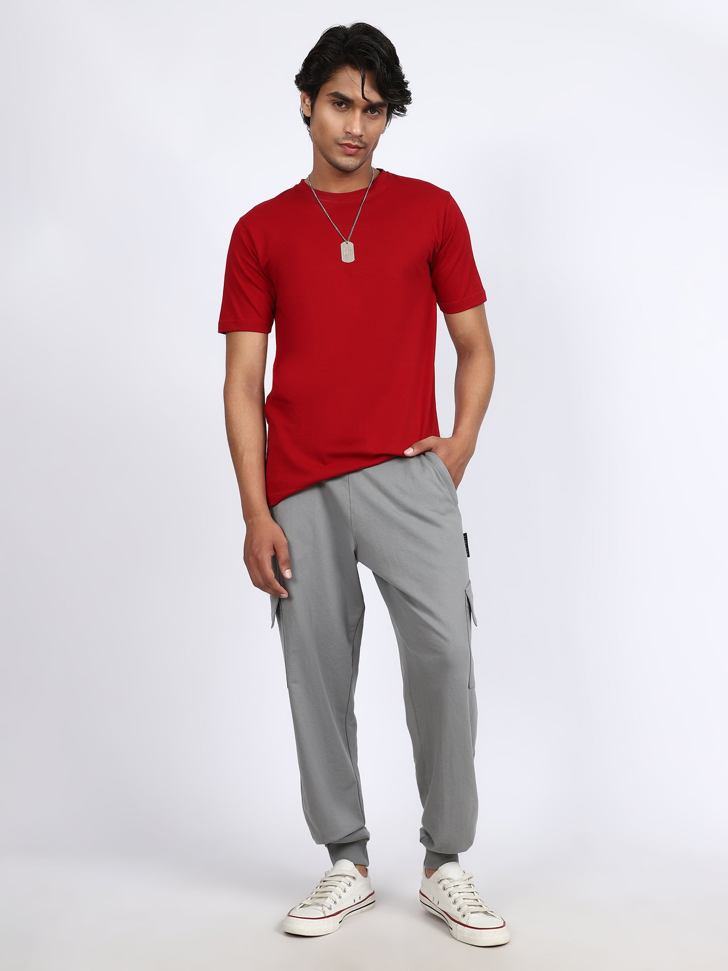 Men Solid Cargo Joggers Dark Gray