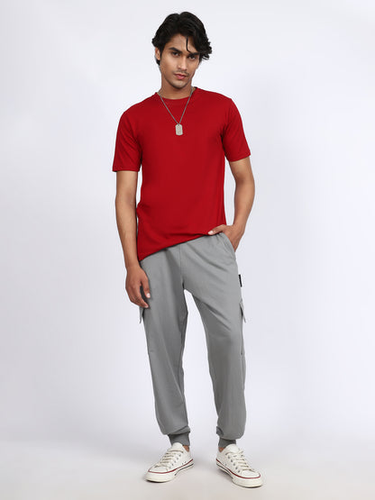 Men Solid Cargo Joggers Dark Gray