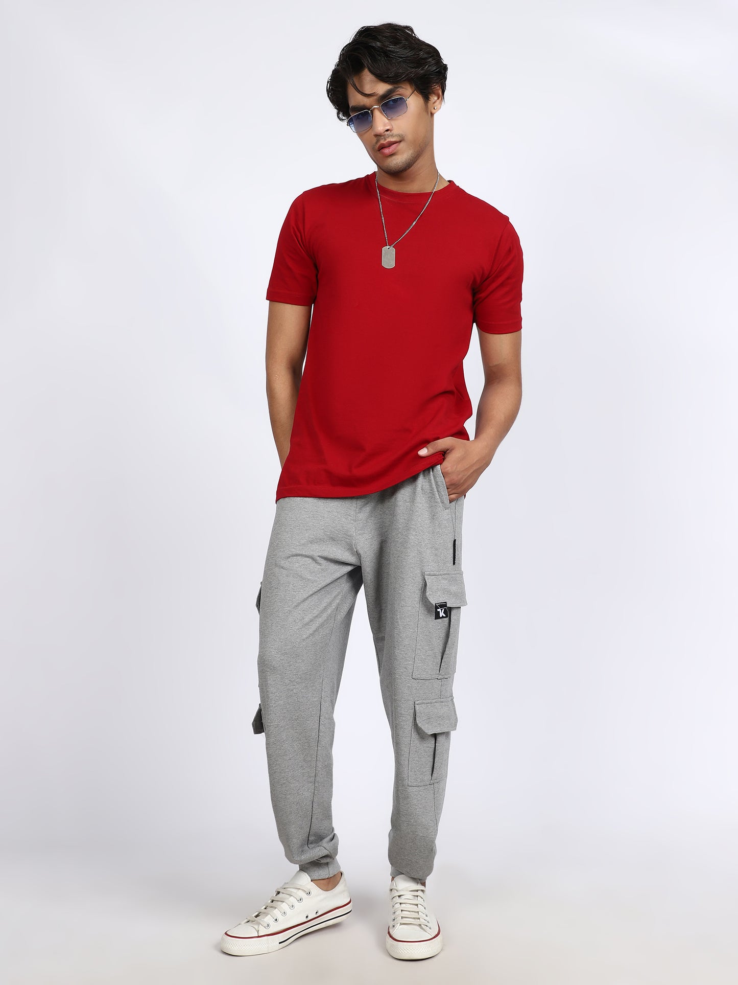 Men Solid Cargo Joggers Gray 6 Pocket