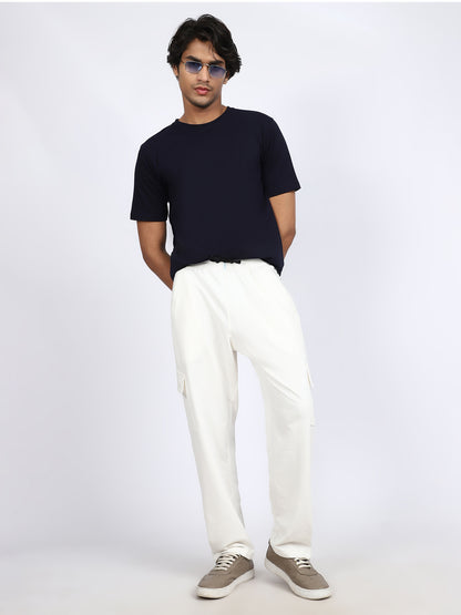 Men Solid Cargo Pants White