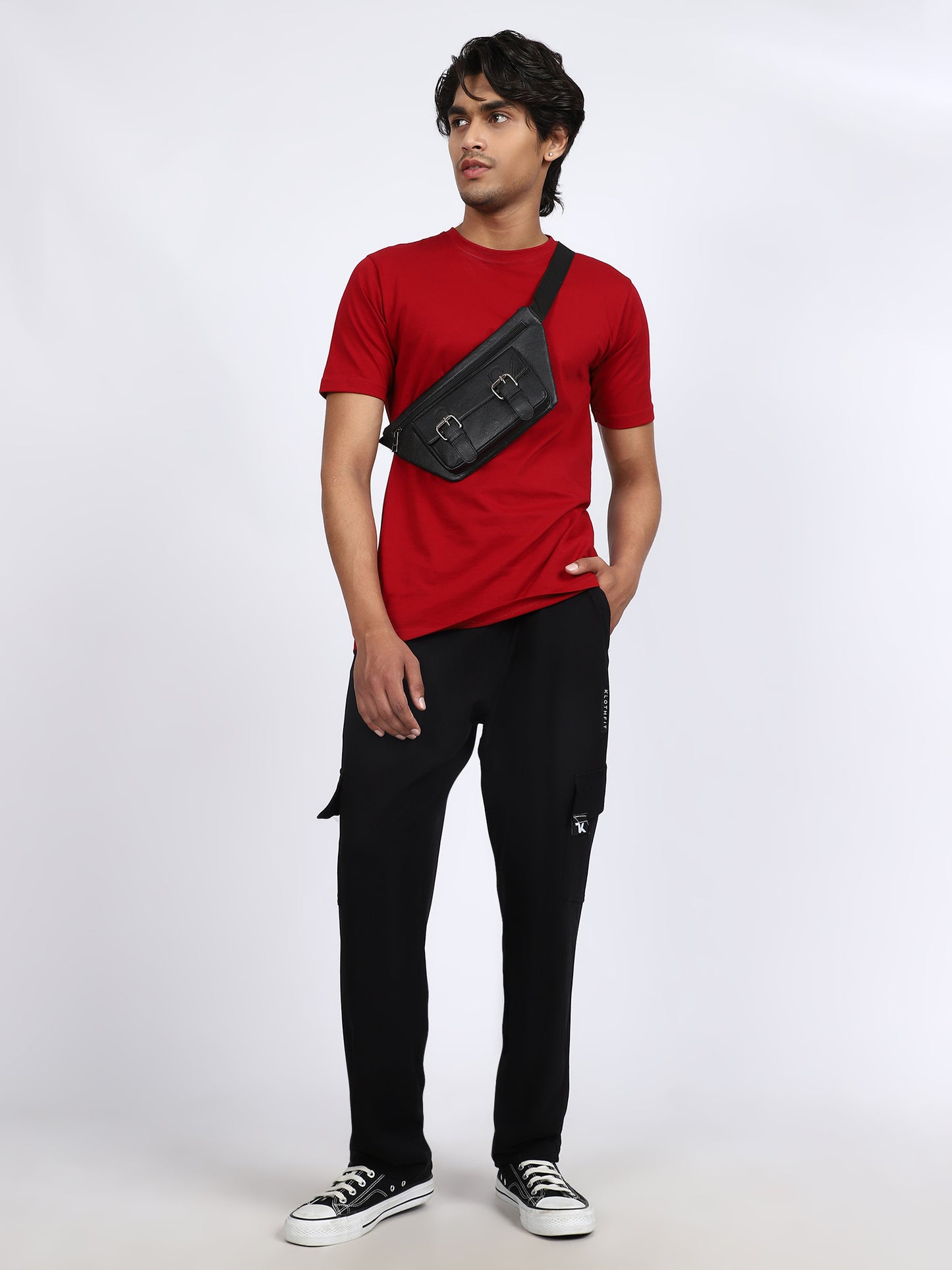 Men Solid Cargo Pants Black