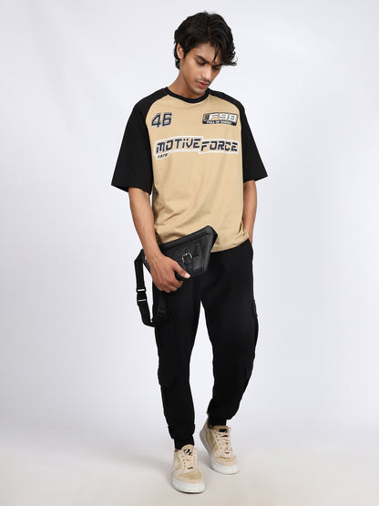 Men Solid Cargo Joggers Black 6 Pocket