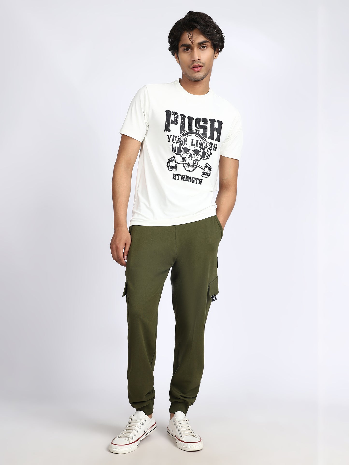 Men Solid Cargo Joggers Green