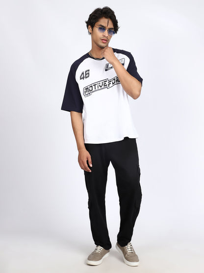 Men Solid Cargo Black 6 Pocket