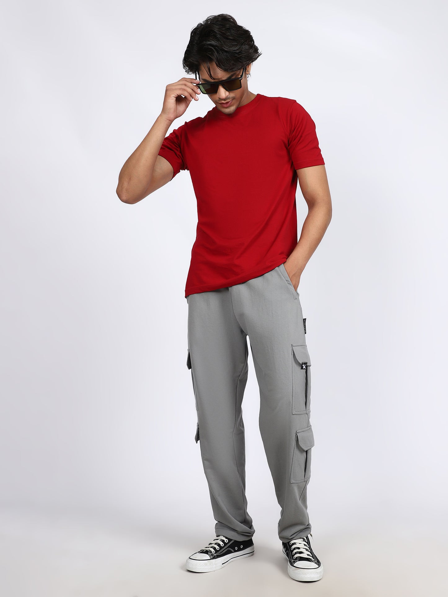 Men Solid Cargo Dark Gray 6 Pocket