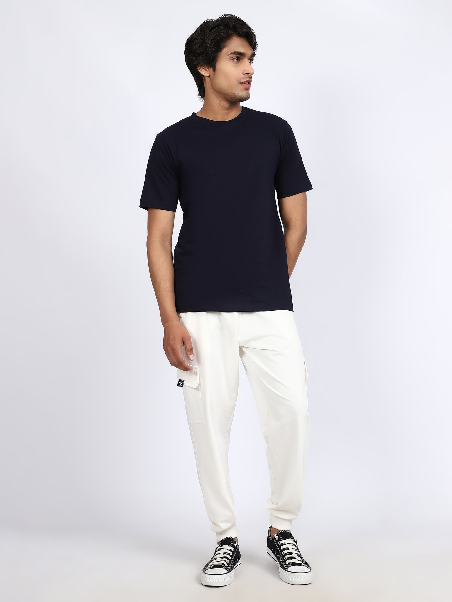 Men Solid Cargo Joggers White