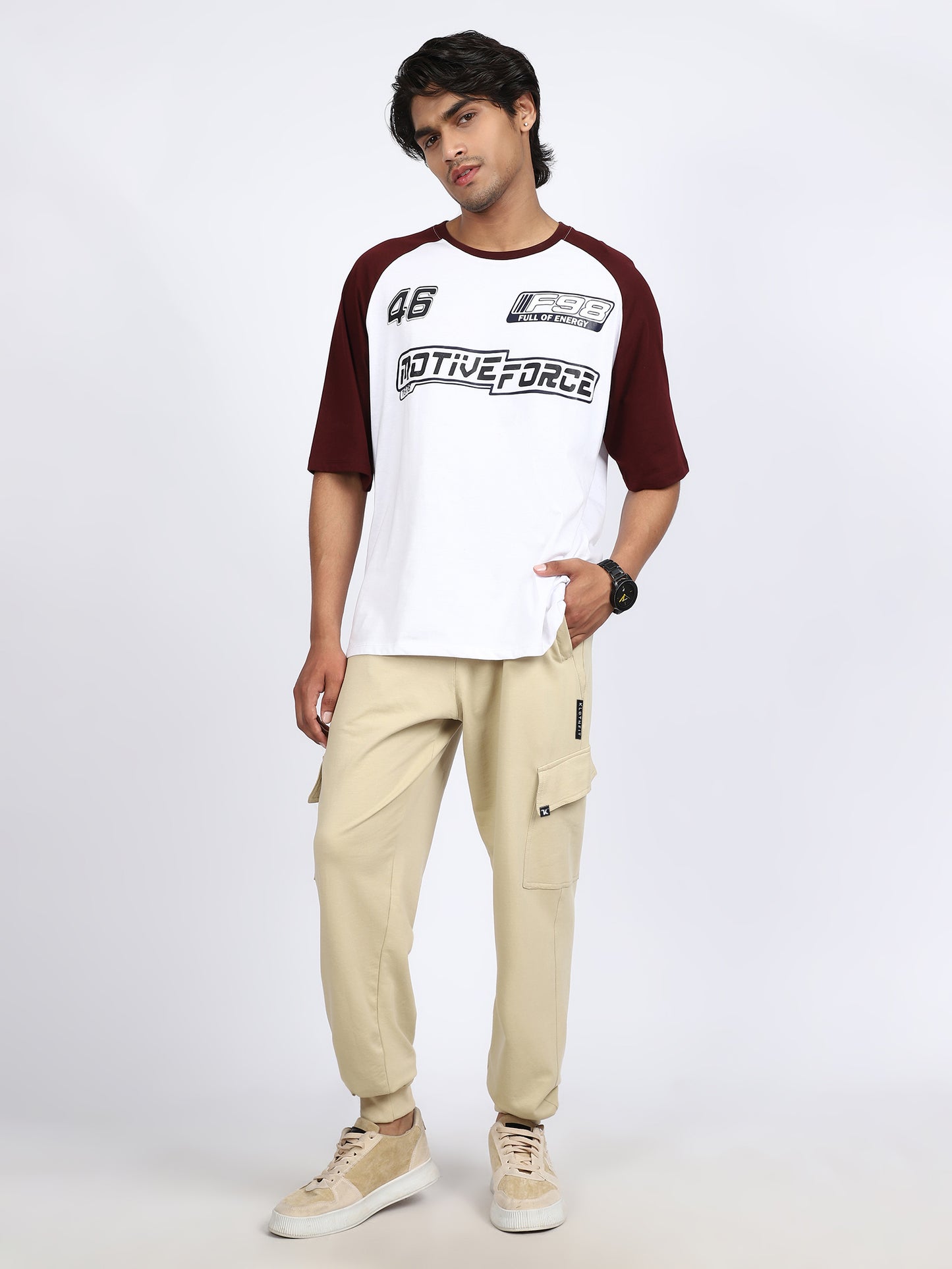 Men Solid Cargo Joggers Beige