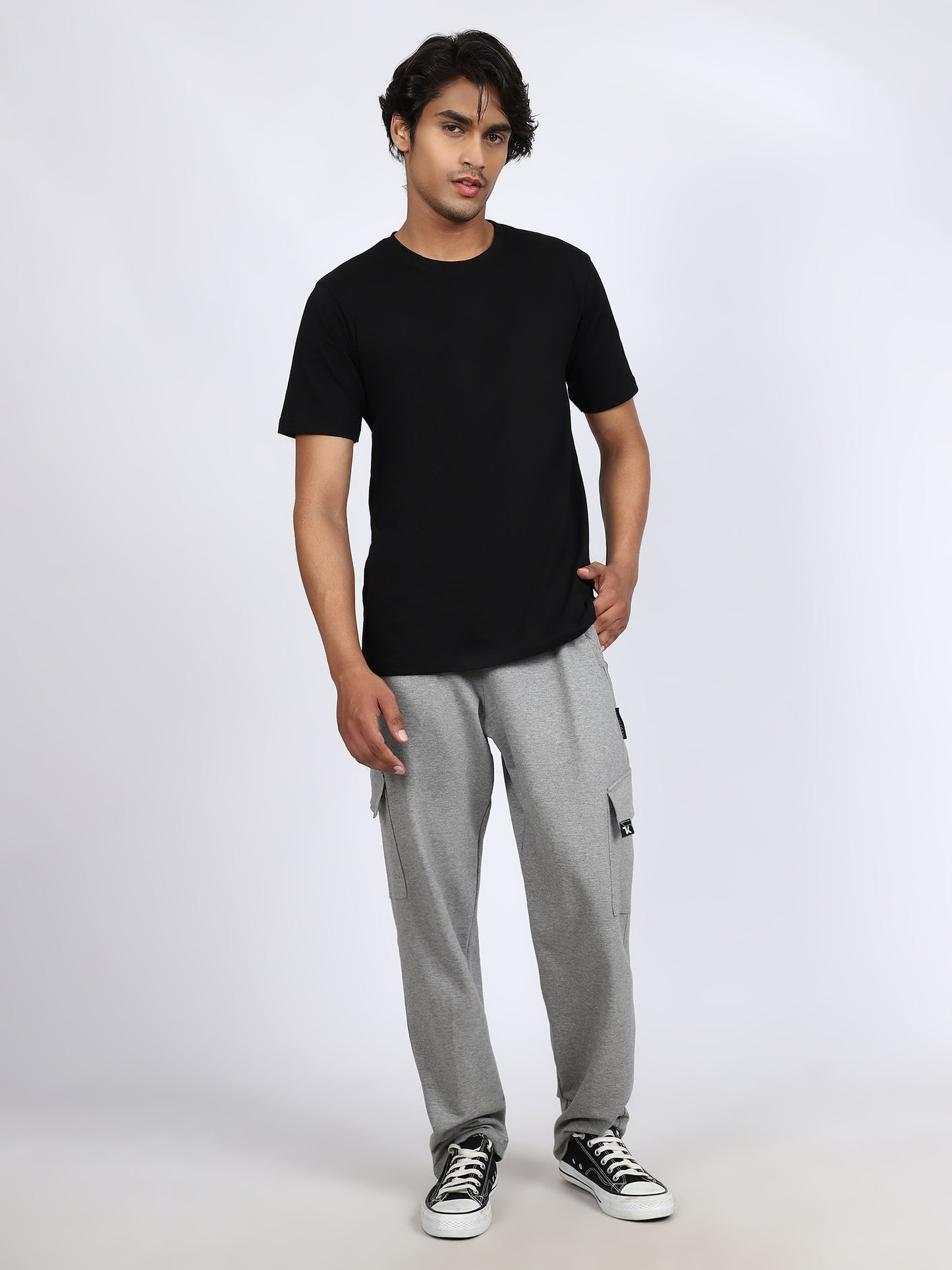 Men Solid Cargo Pants Gray
