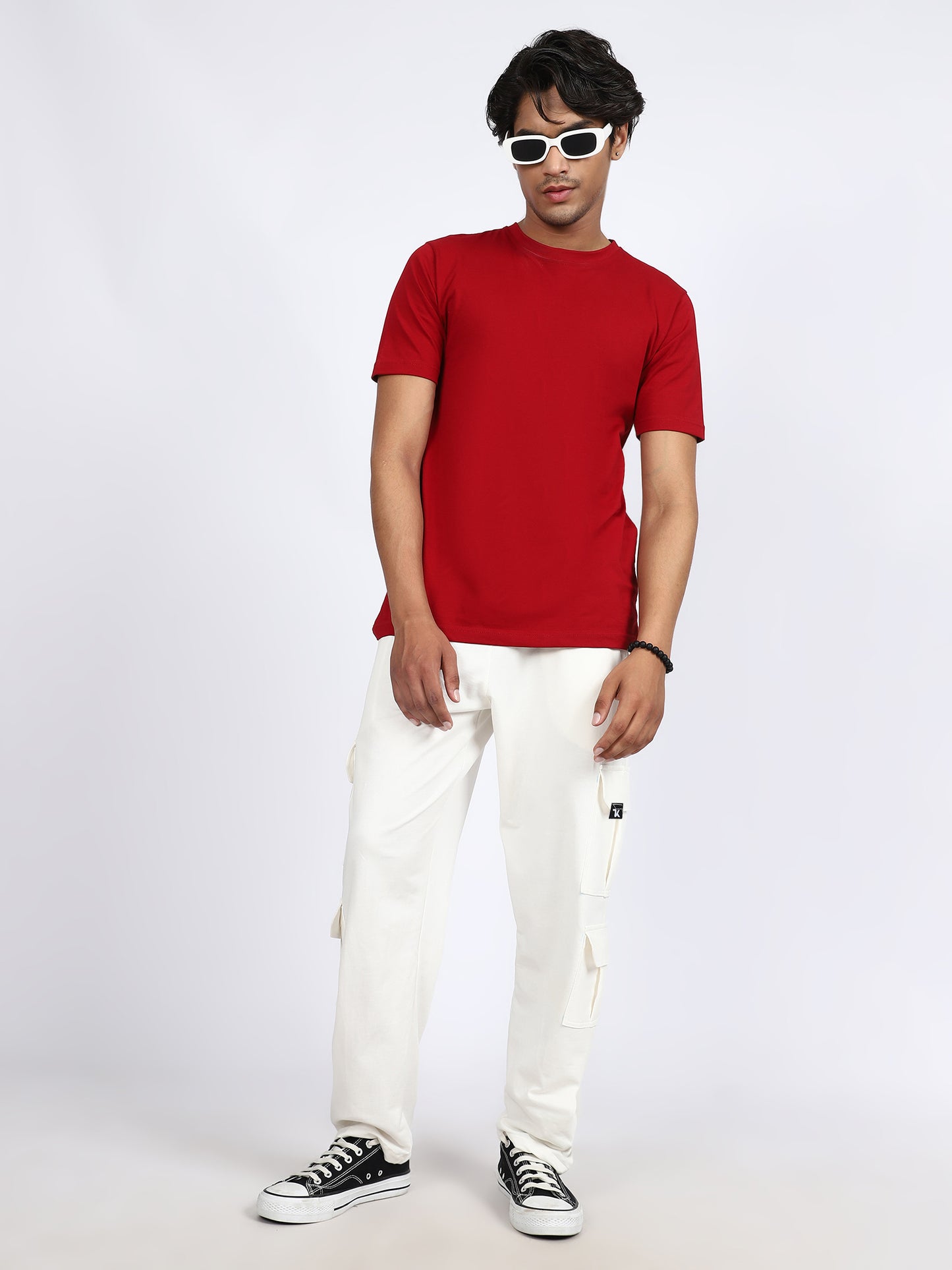 Men Solid Cargo White 6 Pocket