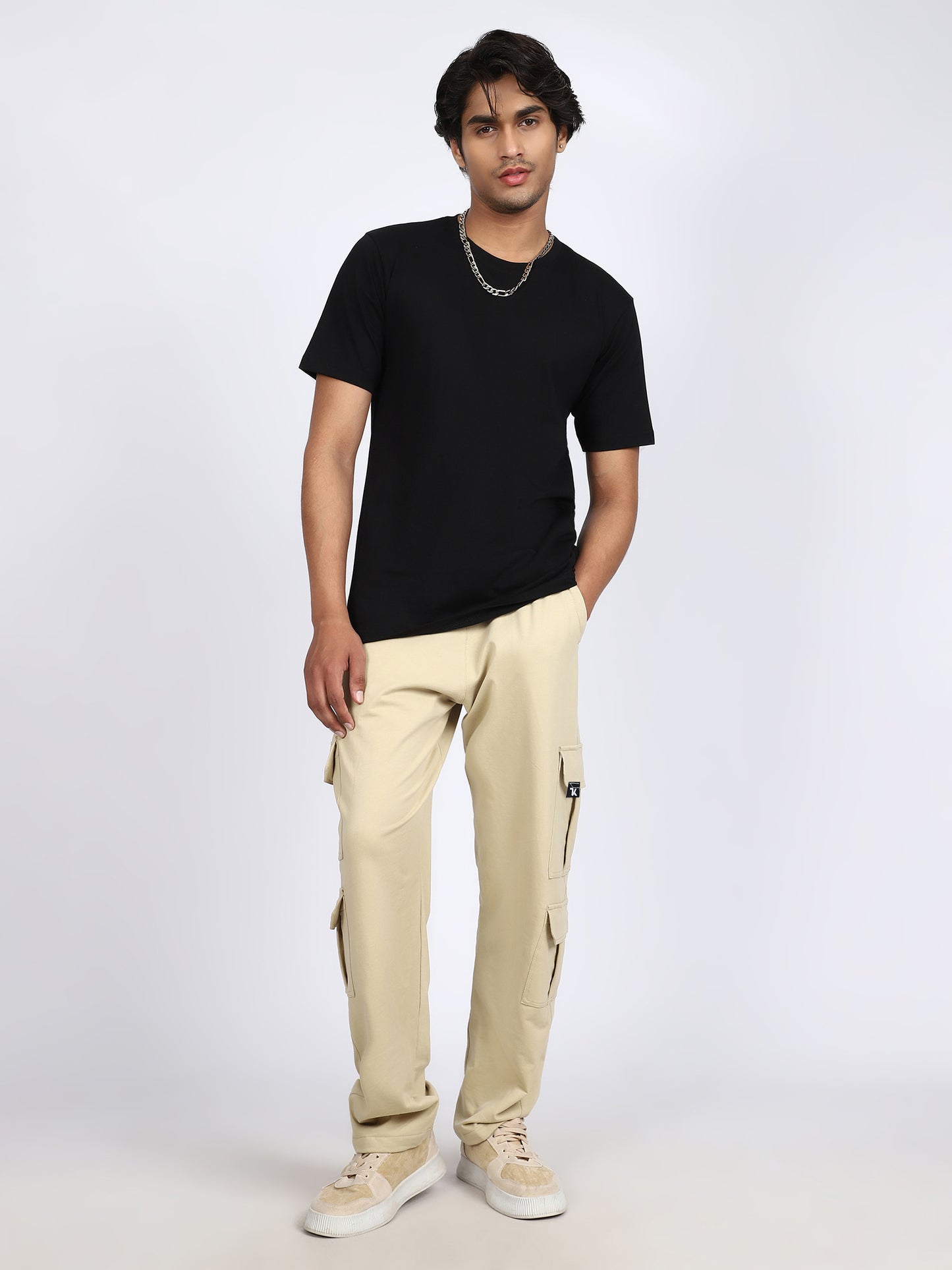 Men Solid Cargo Beige 6 Pocket