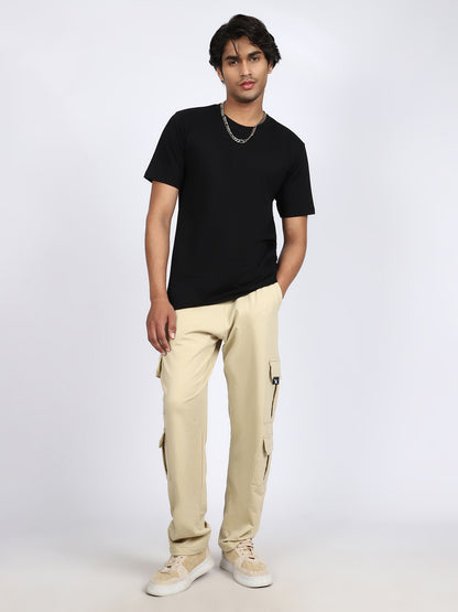 Men Solid Cargo Beige 6 Pocket