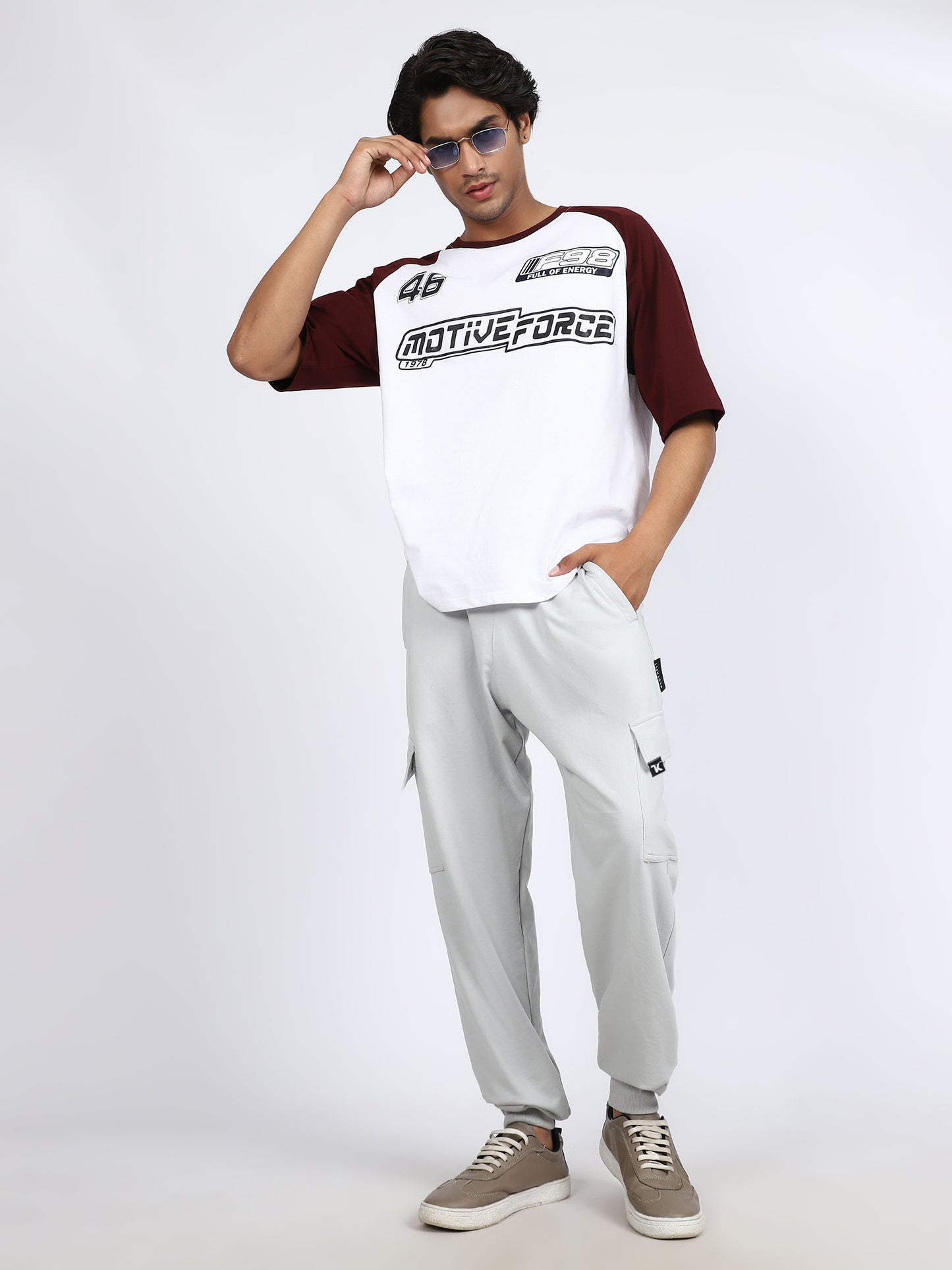 Men Solid Cargo Joggers Light Gray